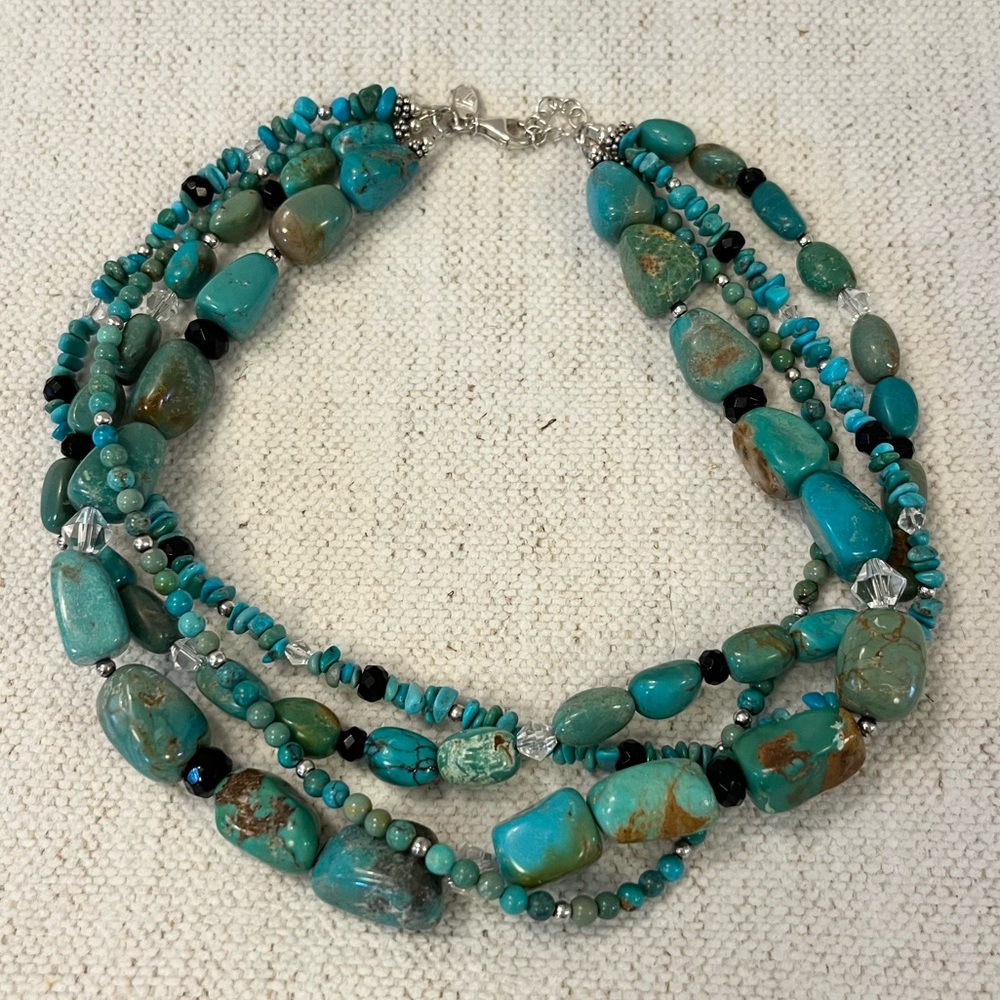 Silpada Retired Chunky Multi-Strand Turquoise Obsidian Necklace N1299
